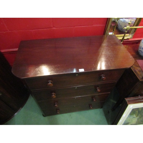 4138 - A Victorian flame mahogany round cornered chest of four long drawers over bun feet, 105cm tall x 106... 