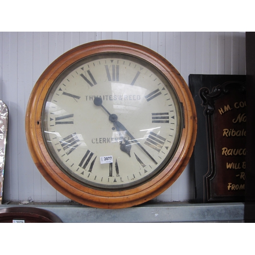 2077 - A Victorian walnut cased wall clock, later movement