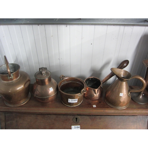 2105 - Six pieces of antique copper