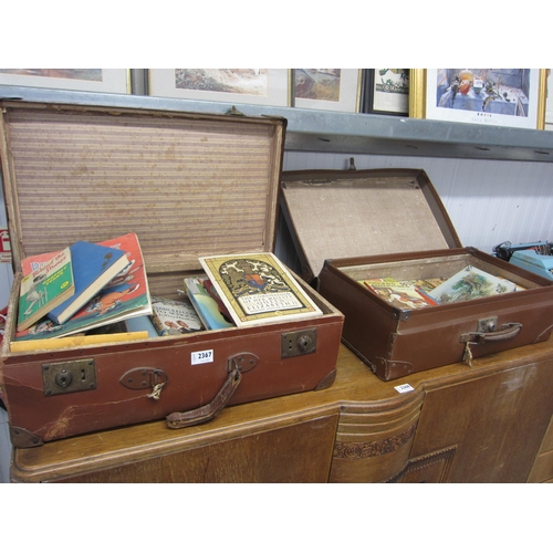 2367 - Two suitcases of vintage books including Enid Blyton, Ladybird etc, also a flower press