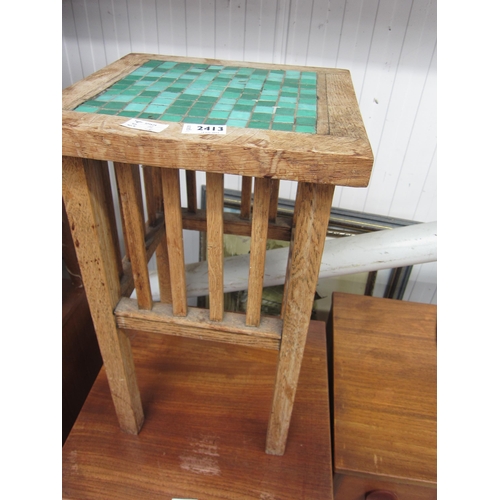 2413 - An oak plant stand with mosaic tile top