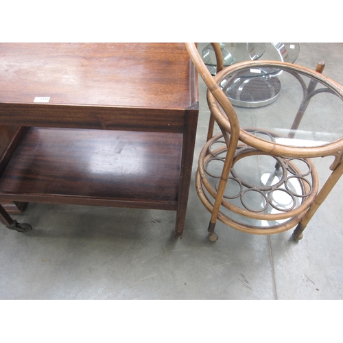 2443 - A bentwood two tier tea trolley and mahogany two tier (2)