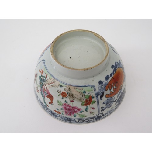 6028 - An 18th Century Oriental export bowl, hairline crack to side, 9cm tall x 20cm diameter