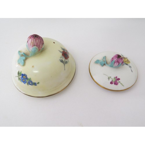 6050 - Two Meissen lidded jugs, cracks present to large example and restoration, 15cm and 26cm tall