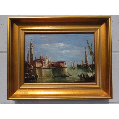 6077 - Oil on canvas depicting San Giorgio Maggiore Venice, unsigned slight bubbling to bottom edge of canv... 