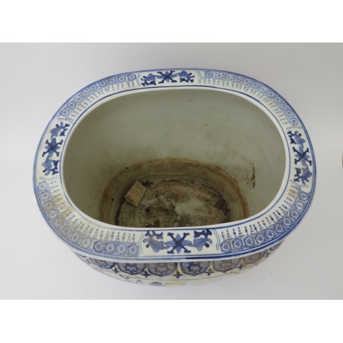 6100 - Large Oriental blue and white jardiniere with golden pheasant pattern, 35.5cm x 42cm x 32cm