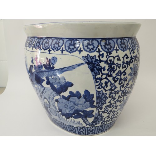 6100 - Large Oriental blue and white jardiniere with golden pheasant pattern, 35.5cm x 42cm x 32cm