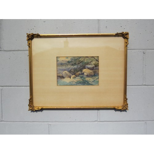 6057 - Two Victorian watercolours, rocky pool and rocks by a stream, unsigned, 15cm x 30cm, in gilt frames ... 