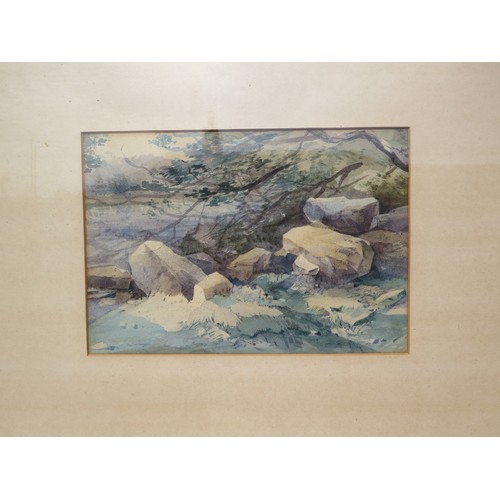 6057 - Two Victorian watercolours, rocky pool and rocks by a stream, unsigned, 15cm x 30cm, in gilt frames ... 