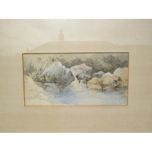 6057 - Two Victorian watercolours, rocky pool and rocks by a stream, unsigned, 15cm x 30cm, in gilt frames ... 