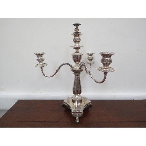 6106 - A Victorian silverplate three sconce candle centrepiece, 58cm tall