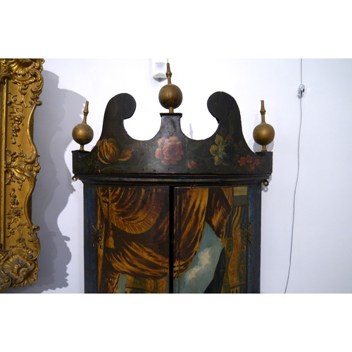 6069 - A painted Georgian corner cupboard, the doors painted with Regal figures and decapitated head, 122cm... 