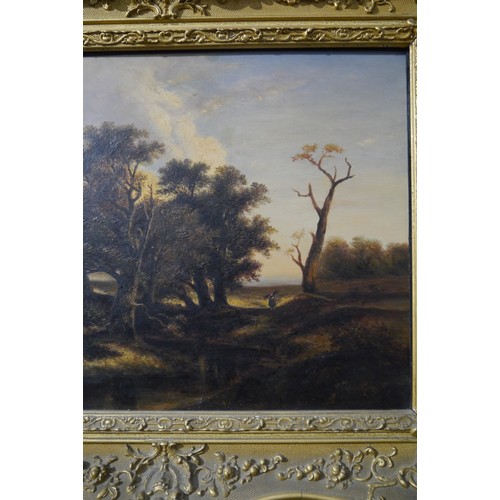 6059 - A Norwich School landscape, depicting a figure returning from gathering fire wood with river and tre... 