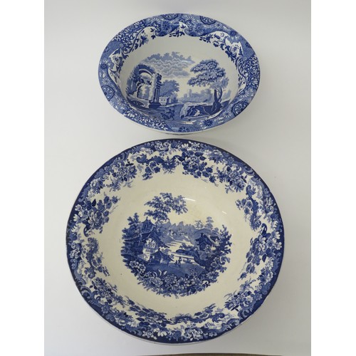 6094 - Two blue and white wash bowls including Italian Spode, 37cm  and 38cm diameter