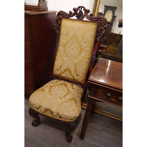 6045 - A highly ornate Victorian ladies' side chair with gold silk upholstery, back castor detached ( with ... 