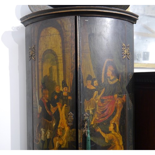 6073 - Two similar Georgian painted corner cupboards with regal scenes depicting Empress on throne, approx ... 