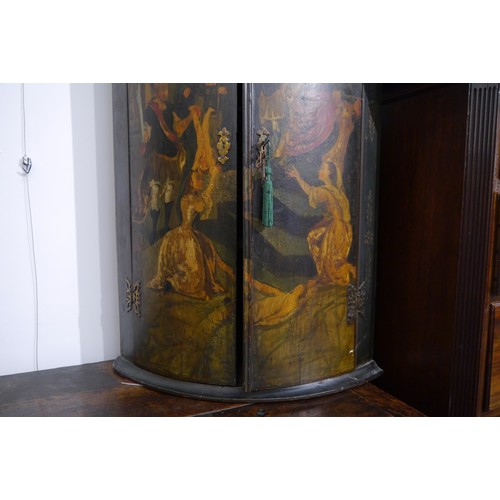 6073 - Two similar Georgian painted corner cupboards with regal scenes depicting Empress on throne, approx ... 