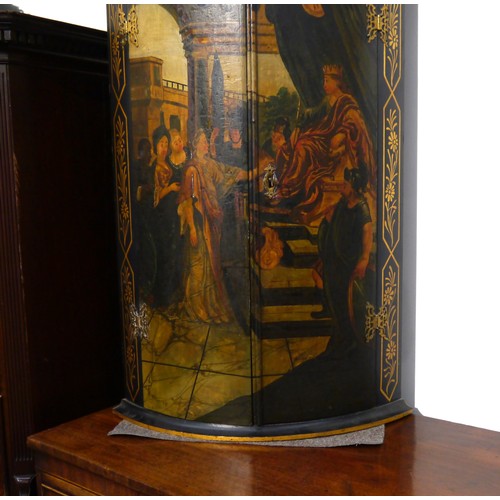 6073 - Two similar Georgian painted corner cupboards with regal scenes depicting Empress on throne, approx ... 