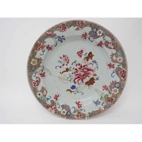 6079 - Late 18th Century/ early 19th Century charger and two smaller plates, 34.5cm diameter and 23cm diame... 