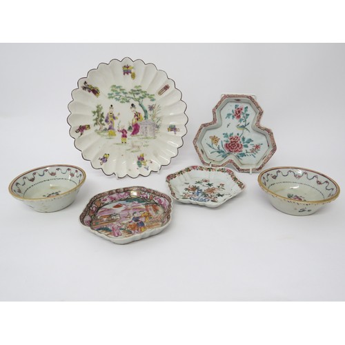 6032 - Oriental dishes and bowls including lobed dish, largest 21cm diameter