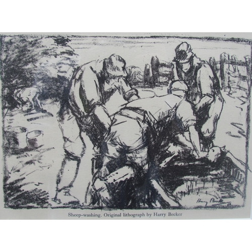 7077 - A framed and glazed lithograph after Harry Becker (1865-1928) 'Sheep Washing'. Signed in the print o... 