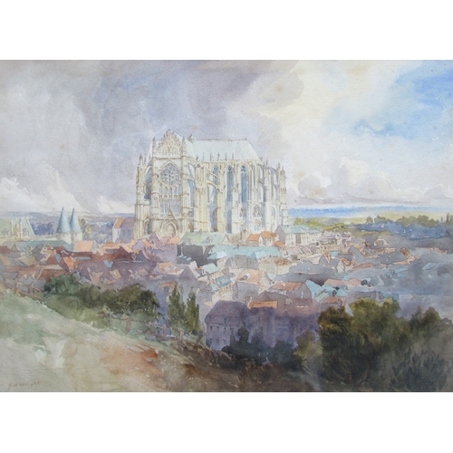 7070 - RICHARD HENRY WRIGHT (1857-1930) A framed and glazed watercolour of Beauvais Cathedral. Signed lower... 