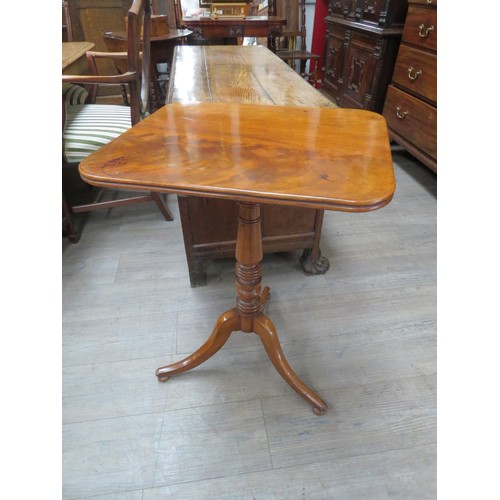 6086 - A 19th Century mahogany tripod table with turned column rectangular top, 47.5cm tall, 55.5cm x 48cm