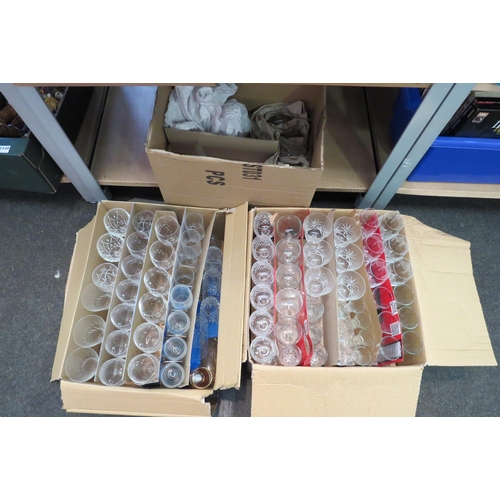 1370 - Three boxes of etched and cut glass drinking glasses including crystal