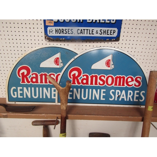 5106 - Two alloy Ransomes Genuine Spares arch topped signs