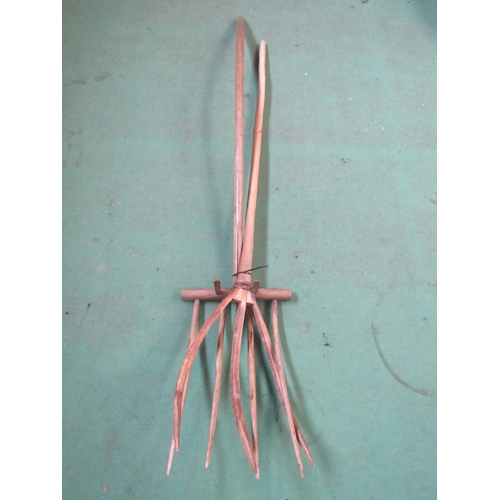 5053 - A three tined wooden hay fork and a four tined wooden hay fork  (2)