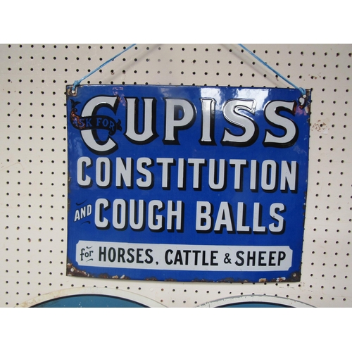 5107 - An enamel advertising sign; Ask for Cupiss' Constitution and Cough Balls for Horses, Cattle & Sheep,... 