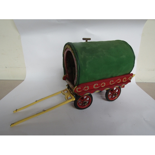 5117 - A wooden painted model of a barrel top gypsy wagon