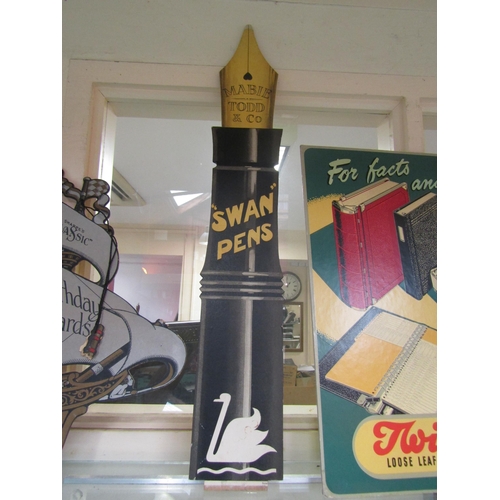 5526 - A plywood showpiece as a fountain pen for 'Swan' pens., 73 cm tall