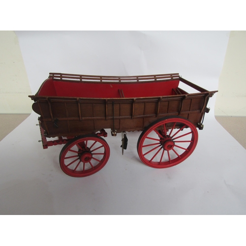 5123 - A wooden model four wheel hay cart, painted interior and base