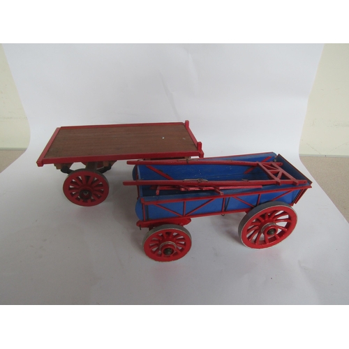 5018 - Two wooden painted four wheel trailer/wagons