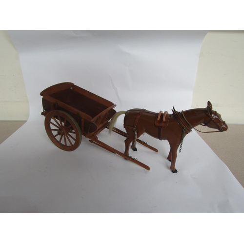 5020 - A wooden model two wheel tumbril with wooden model of a horse