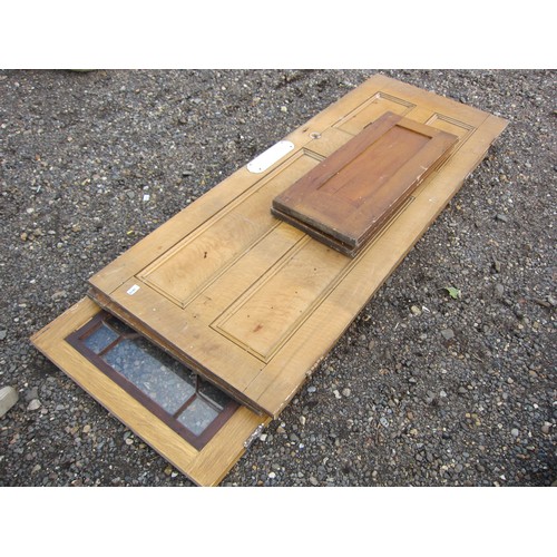 3616 - Three reclaimed timber doors  and 2 cupboard doors, a/f       (E) £3-5