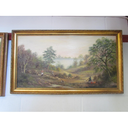 1209 - BARBARA CARR: An oil on board landscape scene of shepherd and sheep. Signed bottom left and dated 19... 