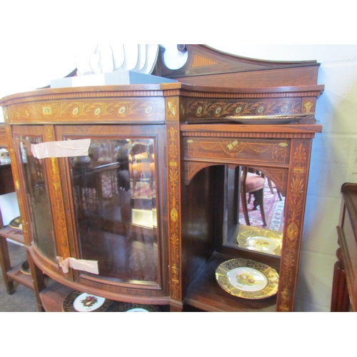 1217 - A late Victorian/Edwardian Sheraton style rosewood bow fronted credenza with central glazed mirrored... 