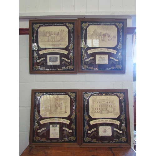 1226 - A set of six mirror backed pictures of the top six Bordeaux Wines.  All framed.  43cm x 38cm image s... 