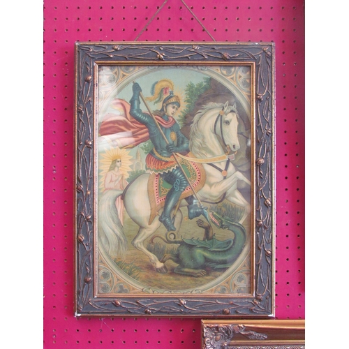 1249 - An Edwardian gilt framed picture of St George & The Dragon, 37cm x 24cm image size