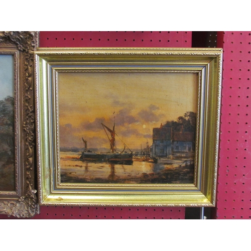 1251 - An oil on board of Pin Mill boat scene, gilt framed, 24cm X 29cm image size