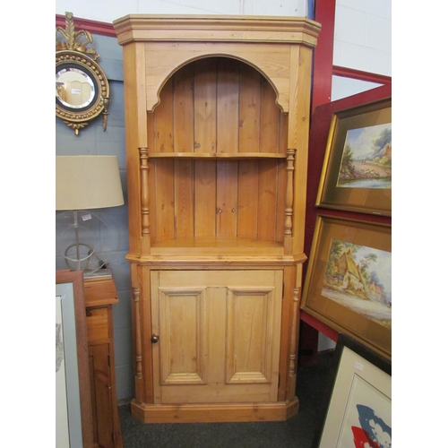 1272 - A natural pine Victorian style barrel back corner cupboard with turned pilasters over a single door ... 