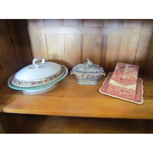 1284 - Two Victorian pottery tureens and Mason's Ironstone cheese dish (3)