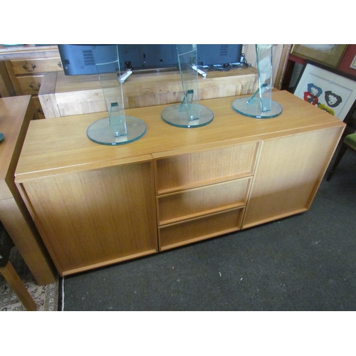 1296 - An oak veneer sideboard with three central drawers flanked by two cupboards, 73cm tall x 165cm wide ... 