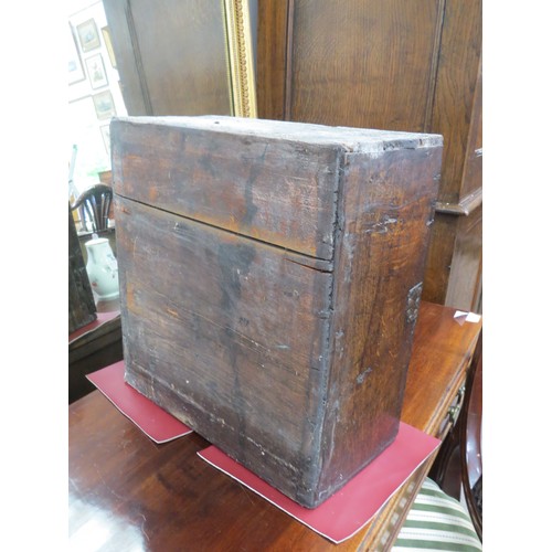 6049 - 18th Century oak cupboard of small proportions with geometric detail, 37cm x 36cm x 17cm