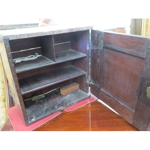 6049 - 18th Century oak cupboard of small proportions with geometric detail, 37cm x 36cm x 17cm