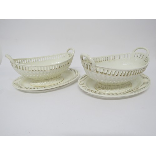 6071 - Two 19th Century Wedgwood twin handled dishes or serving bowls with pierced border, on oval plate st... 