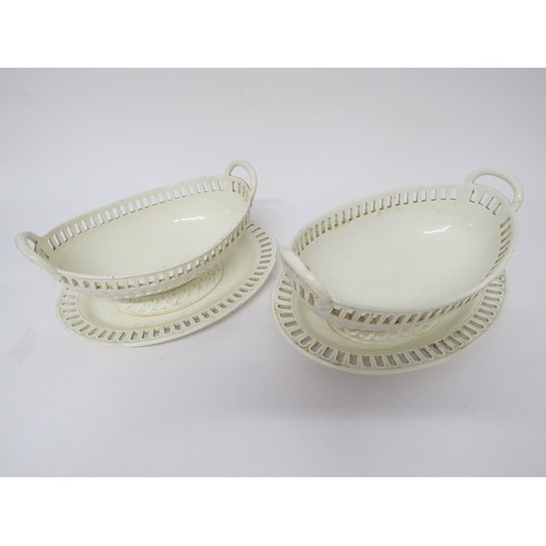 6071 - Two 19th Century Wedgwood twin handled dishes or serving bowls with pierced border, on oval plate st... 