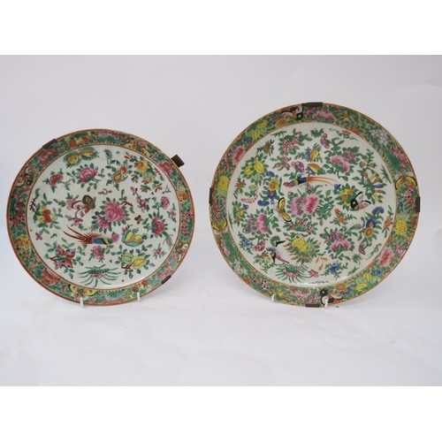 6002 - Two 19th Century Canton dishes one with repaired crack, 28cm and 24cm diameter